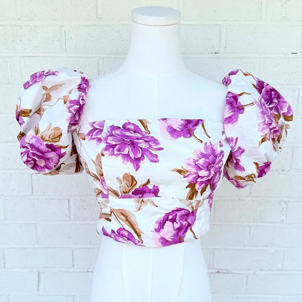 Abercrombie Floral Puff Sleeve Crop Top Medium NWT Cottagecore Summer